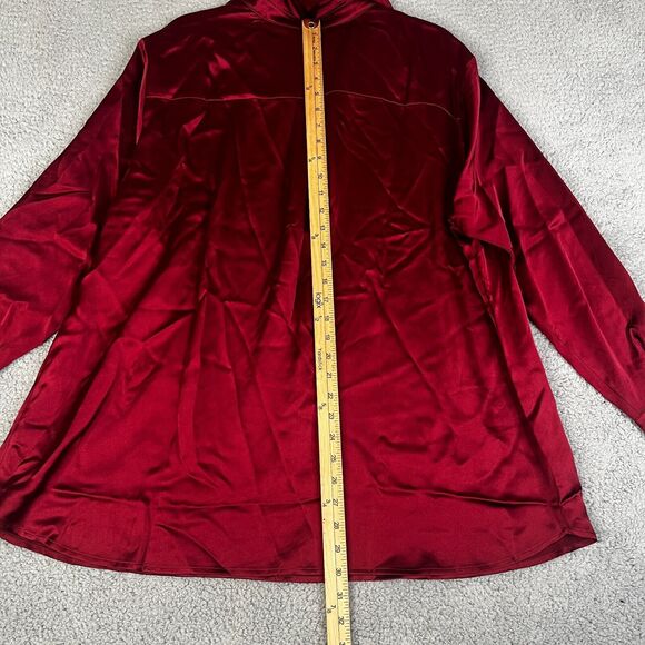 Pleione Tunic Blouse Womans 1X Burguny Chiffon Collar Pullover Stretch - Picture 8 of 12